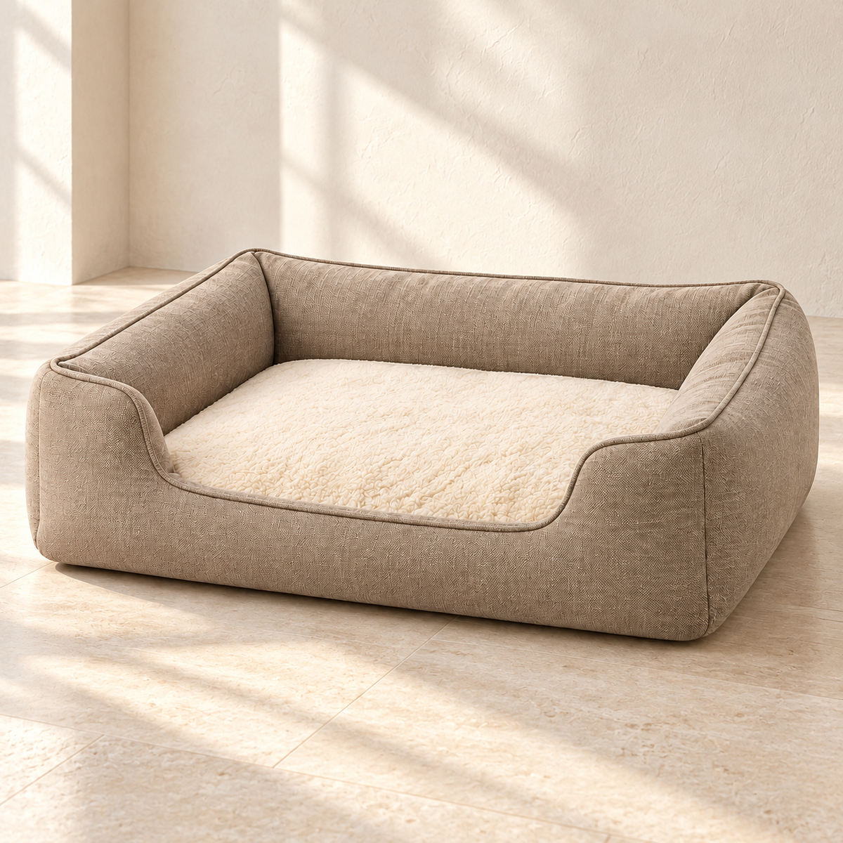 Lunaveller Cozy Bolster Pet Bed – Beige Soft Cushion Sleeping Bed for Dogs & Cats