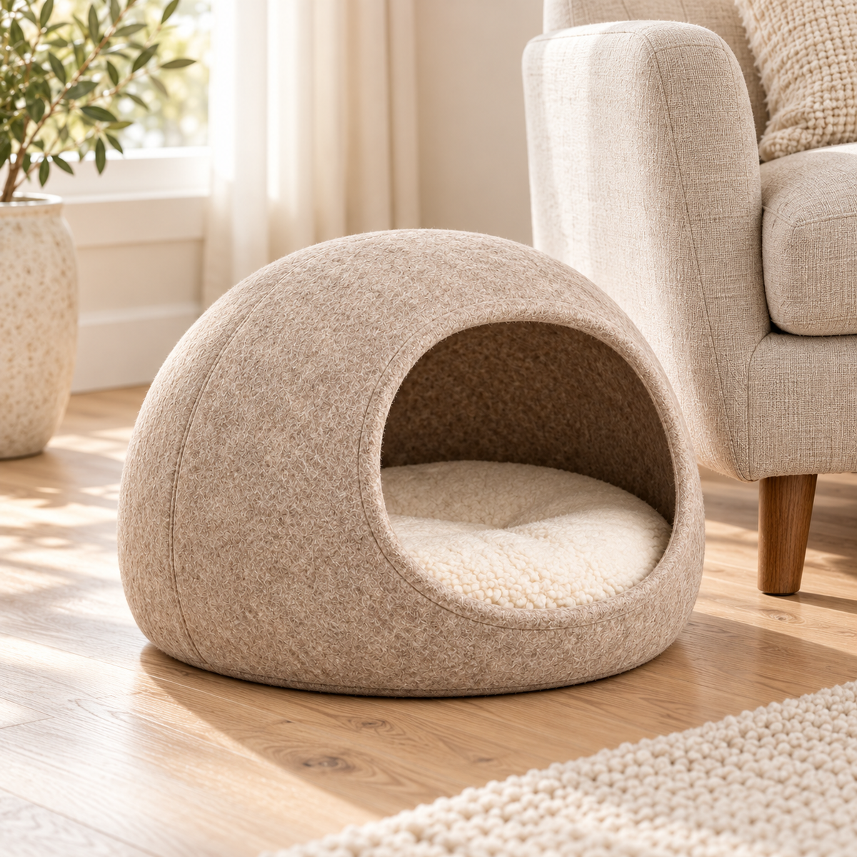 Lunaveller Cozy Dome Cave Pet Bed – Soft Covered Sleeping Bed for Cats & Small Dogs