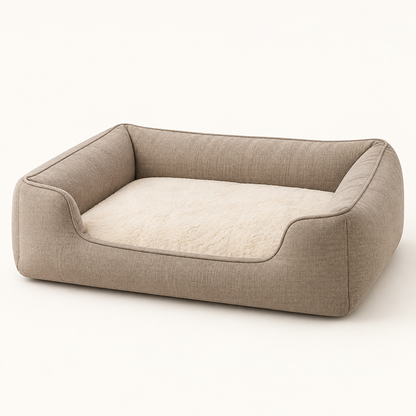 Lunaveller Cozy Bolster Pet Bed – Beige Soft Cushion Sleeping Bed for Dogs & Cats