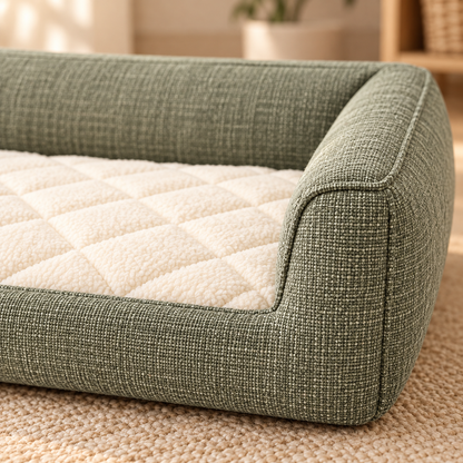 Lunaveller Sage Green Low Bolster Pet Bed – Quilted Soft Cushion Sleeping Bed for Cats & Dogs