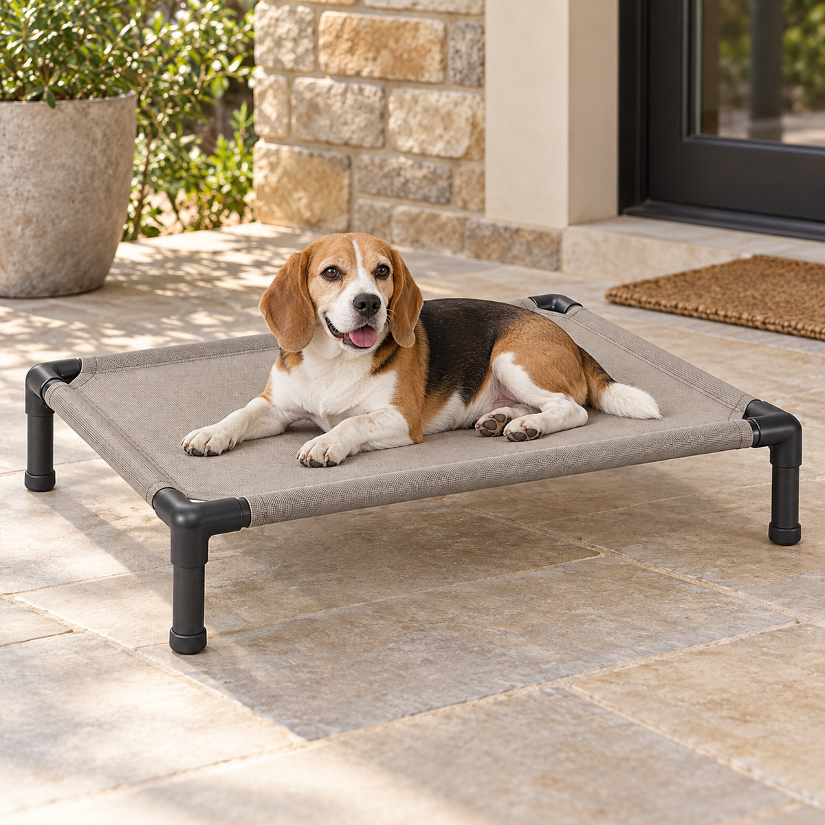 Lunaveller Elevated Mesh Pet Cot – Gray Raised Platform Bed for Dogs & Cats