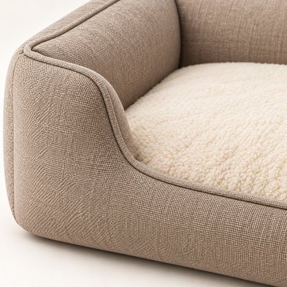 Lunaveller Cozy Bolster Pet Bed – Beige Soft Cushion Sleeping Bed for Dogs & Cats