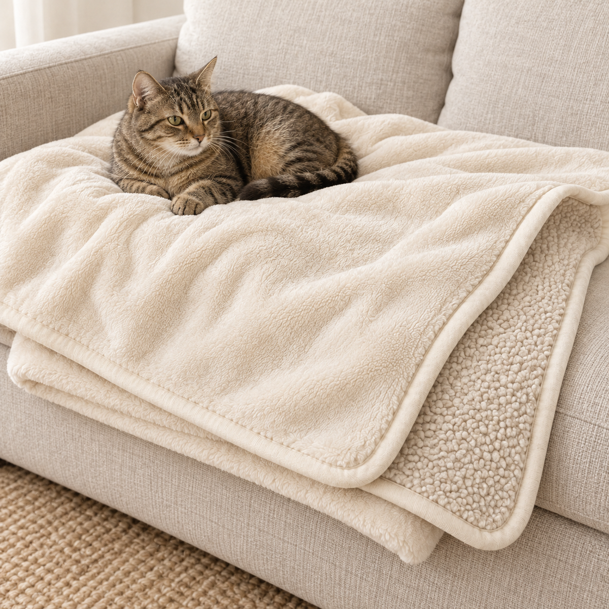 Lunaveller Double-Sided Plush Pet Blanket – Ivory Cream Soft Sherpa Throw for Cats & Dogs