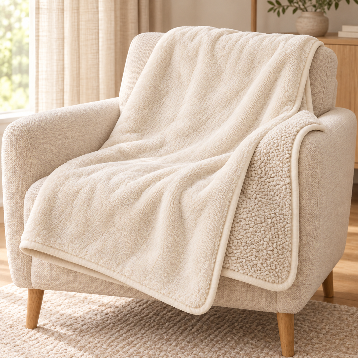 Lunaveller Double-Sided Plush Pet Blanket – Ivory Cream Soft Sherpa Throw for Cats & Dogs