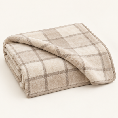 Lunaveller Beige Plaid Plush Pet Blanket – Soft Checkered Throw Blanket for Cats & Dogs