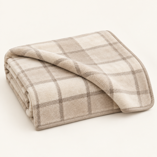 Lunaveller Beige Plaid Plush Pet Blanket – Soft Checkered Throw Blanket for Cats & Dogs
