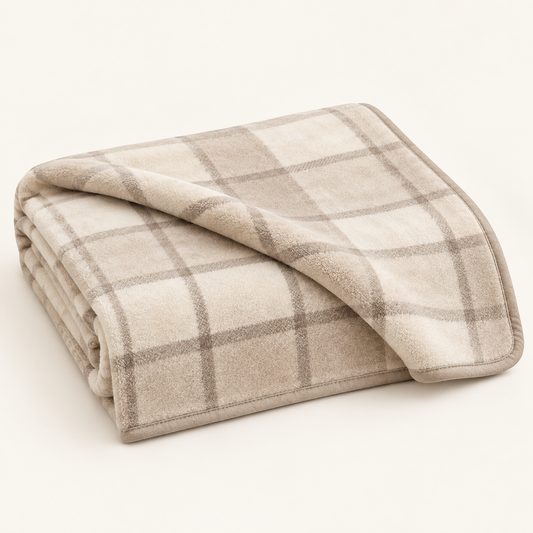 Lunaveller Beige Plaid Plush Pet Blanket – Soft Checkered Throw Blanket for Cats & Dogs