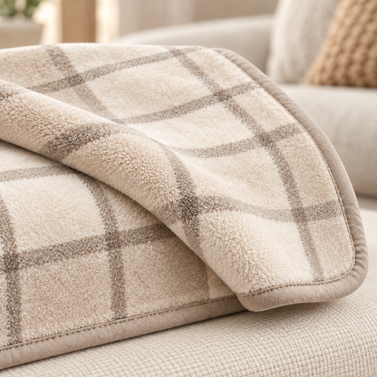 Lunaveller Beige Plaid Plush Pet Blanket – Soft Checkered Throw Blanket for Cats & Dogs