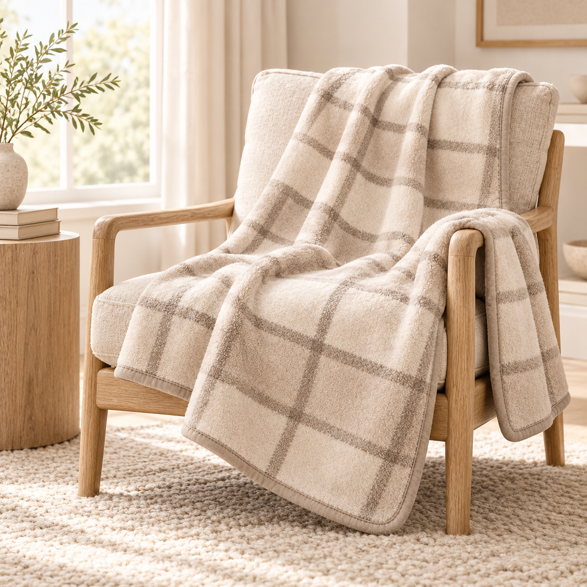 Lunaveller Beige Plaid Plush Pet Blanket – Soft Checkered Throw Blanket for Cats & Dogs