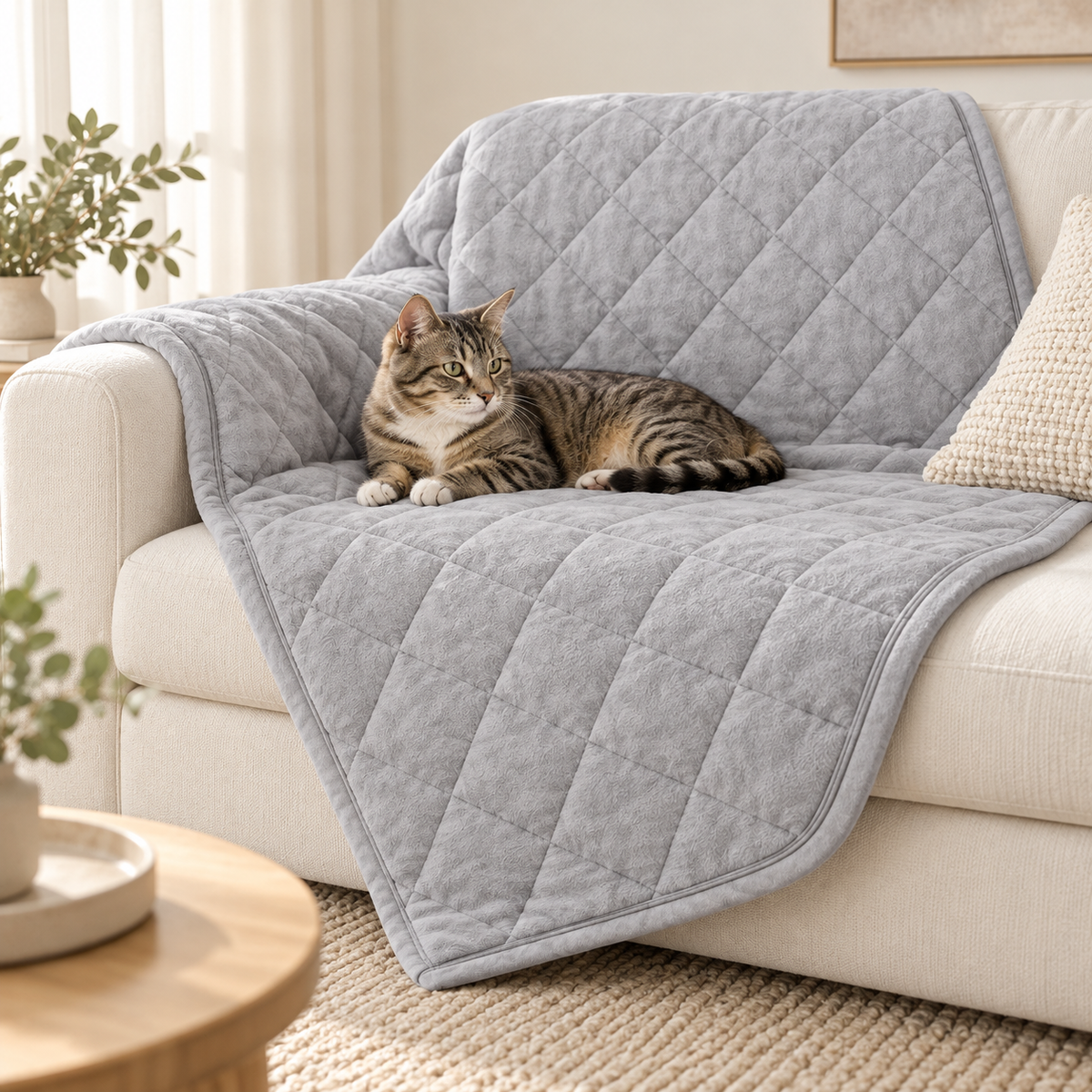 Lunaveller Quilted Gray Pet Blanket – Soft Diamond Stitch Throw Blanket for Cats & Dogs