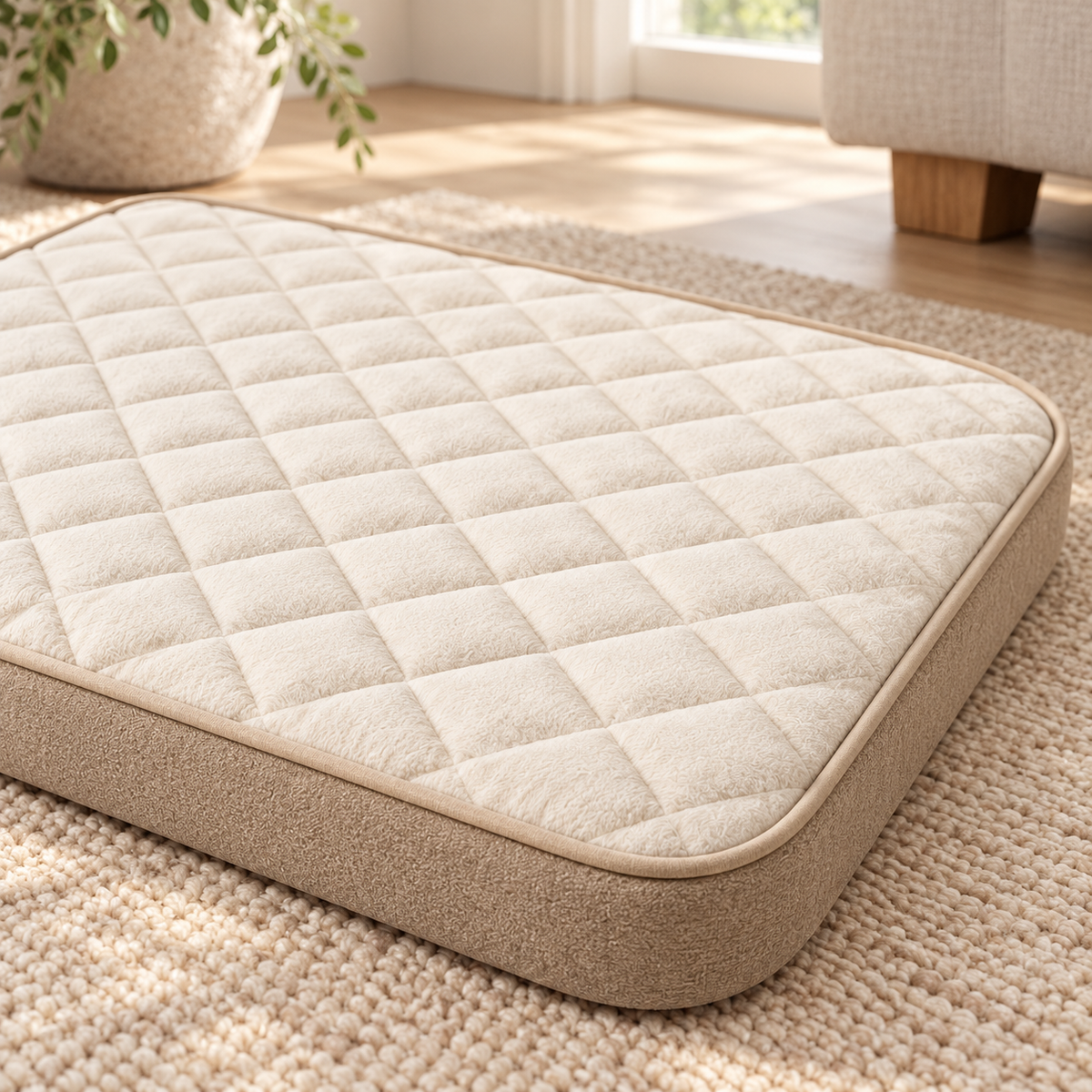 Lunaveller Quilted Cream Pet Sleep Mat – Soft Cushion Resting Pad for Cats & Dogs