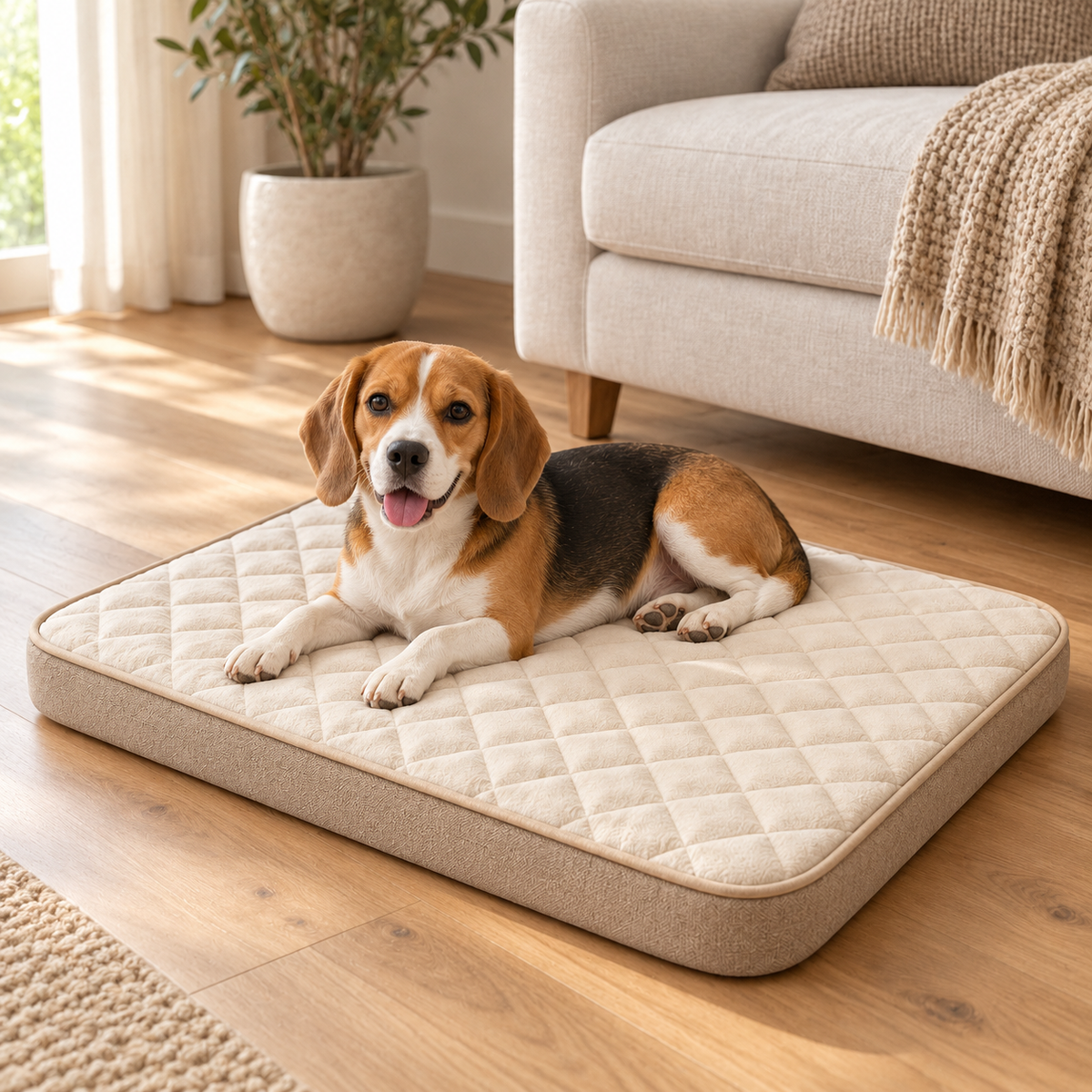Lunaveller Quilted Cream Pet Sleep Mat – Soft Cushion Resting Pad for Cats & Dogs
