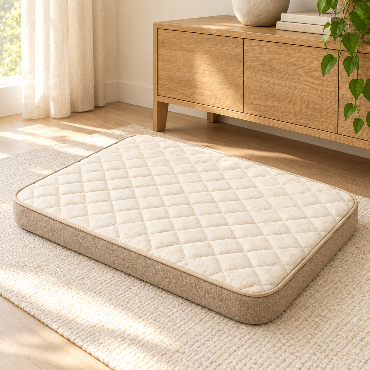 Lunaveller Quilted Cream Pet Sleep Mat – Soft Cushion Resting Pad for Cats & Dogs