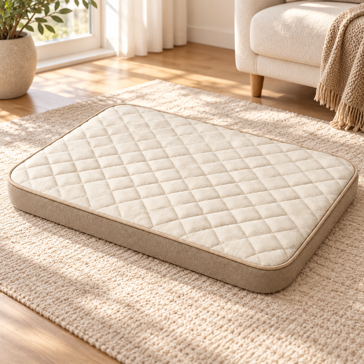 Lunaveller Quilted Cream Pet Sleep Mat – Soft Cushion Resting Pad for Cats & Dogs