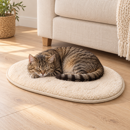 Lunaveller Oval Plush Pet Sleep Mat – Soft Cream Resting Pad for Cats & Dogs