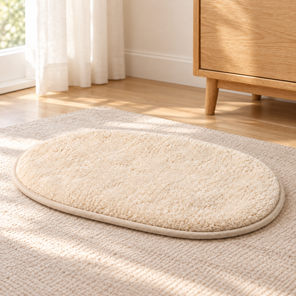 Lunaveller Oval Plush Pet Sleep Mat – Soft Cream Resting Pad for Cats & Dogs