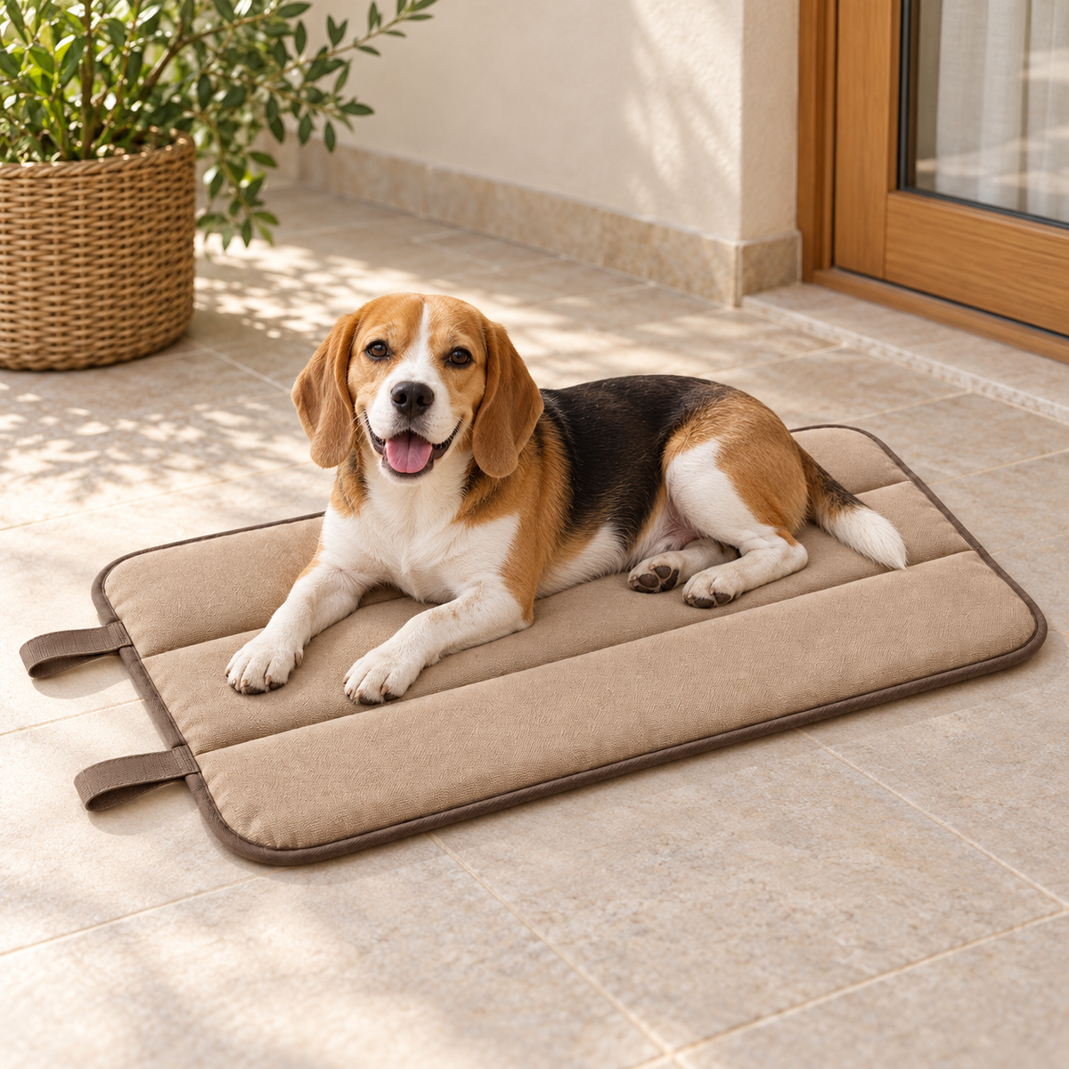 Lunaveller Beige Portable Quilted Pet Sleep Mat – Soft Travel Resting Pad for Cats & Dogs