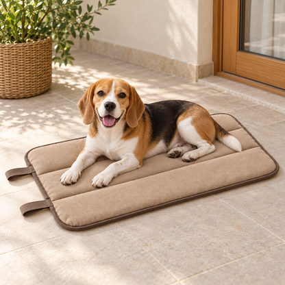 Lunaveller Beige Portable Quilted Pet Sleep Mat – Soft Travel Resting Pad for Cats & Dogs