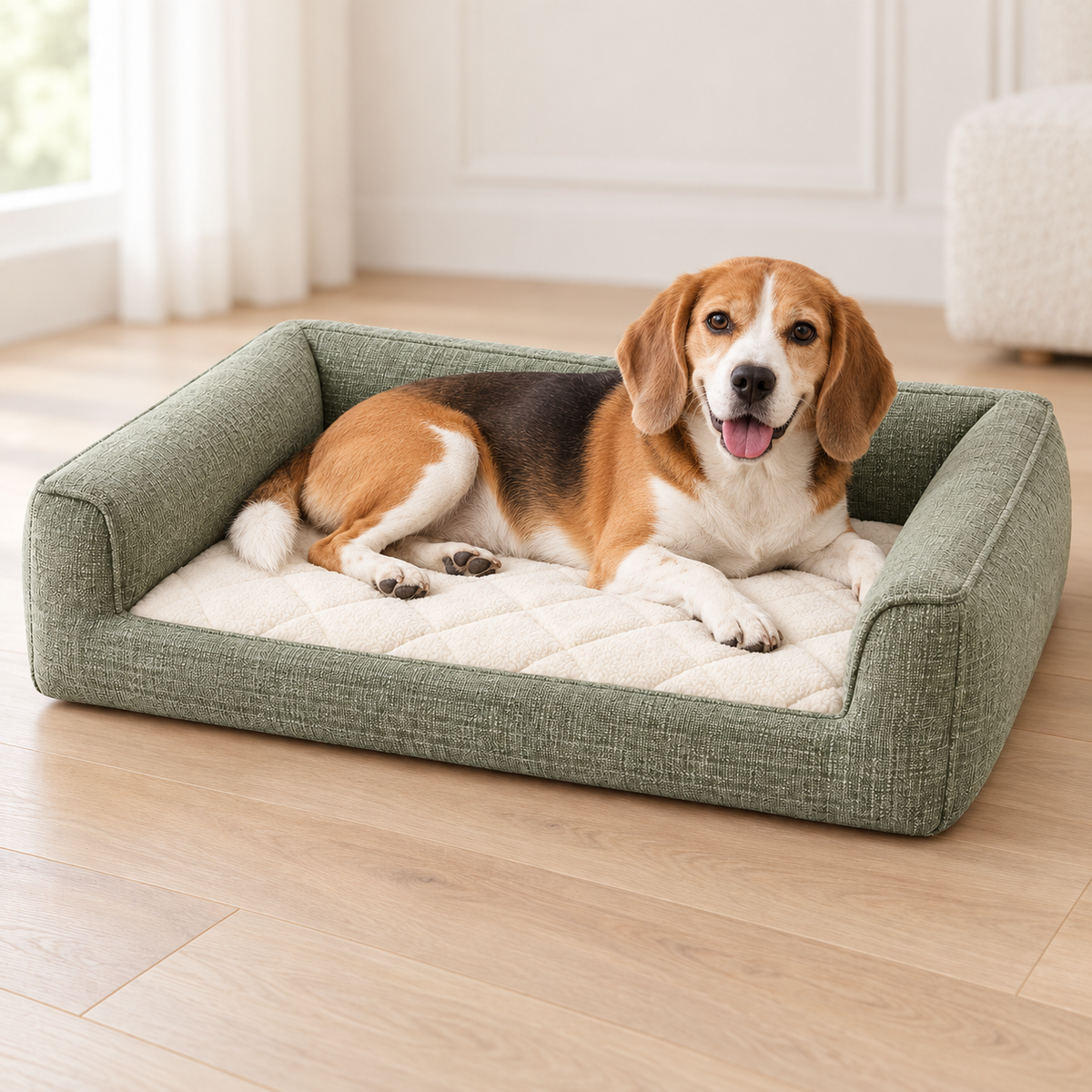 Lunaveller Sage Green Low Bolster Pet Bed – Quilted Soft Cushion Sleeping Bed for Cats & Dogs