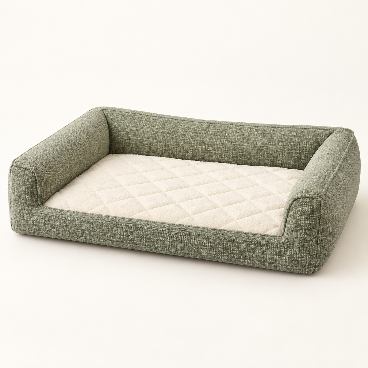 Lunaveller Sage Green Low Bolster Pet Bed – Quilted Soft Cushion Sleeping Bed for Cats & Dogs