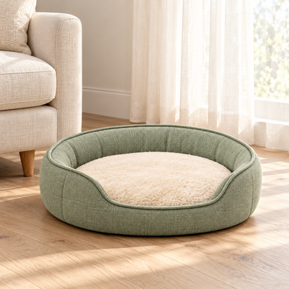 Lunaveller Round Bolster Pet Bed – Sage Green Soft Sleeping Bed for Cats & Small Dogs