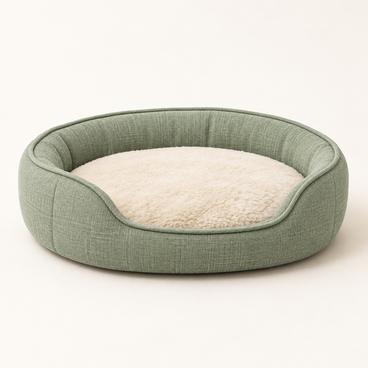 Lunaveller Round Bolster Pet Bed – Sage Green Soft Sleeping Bed for Cats & Small Dogs