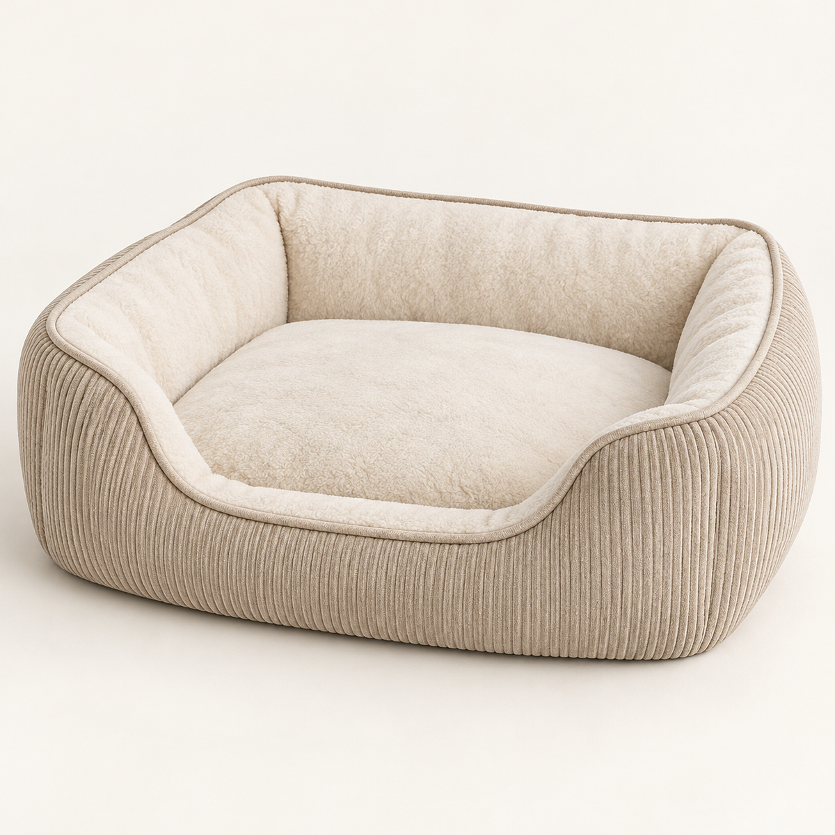 Lunaveller Cream Corduroy Bolster Pet Bed – Soft Cozy Sofa Style Sleeping Bed for Cats & Dogs