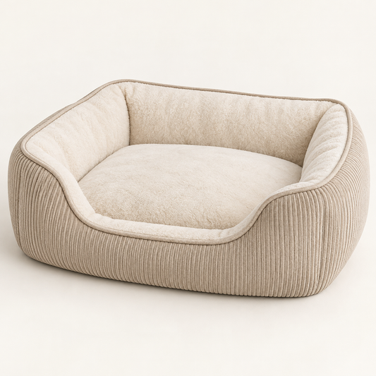 Lunaveller Cream Corduroy Bolster Pet Bed – Soft Cozy Sofa Style Sleeping Bed for Cats & Dogs
